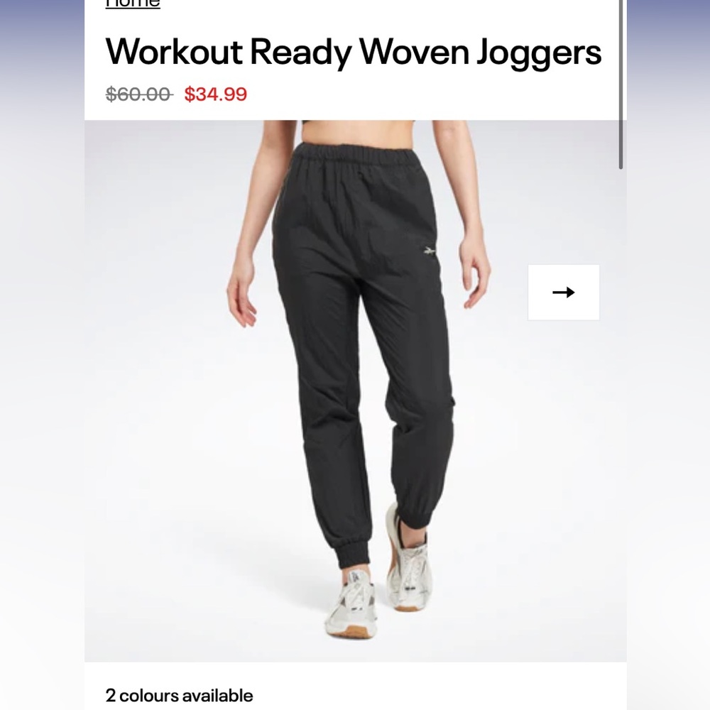 NWT Workout Ready Woven Joggers from Reebok in Black- size S